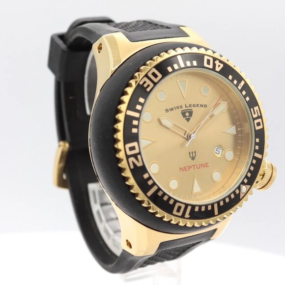 53mm Swiss Legend Neptune Gold Men's Quartz Wristwatch Swiss Stainless Steel - Picture 2 of 6